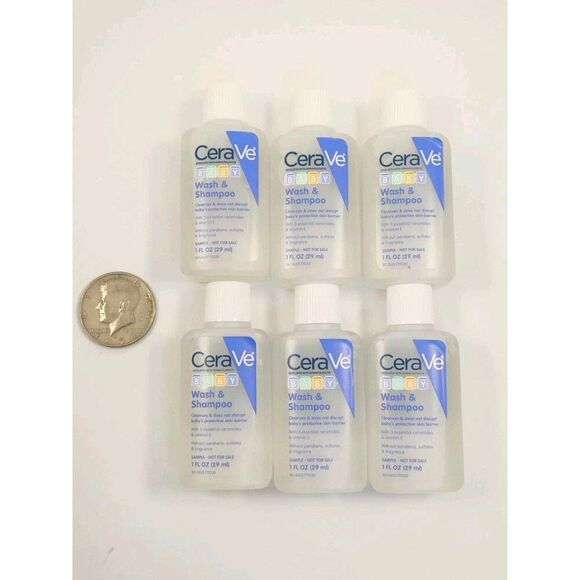 CeraVe Baby Wash and Shampoo Sample 1oz. Lot of 6 New Travel Size Bottles - Picture 6 of 12